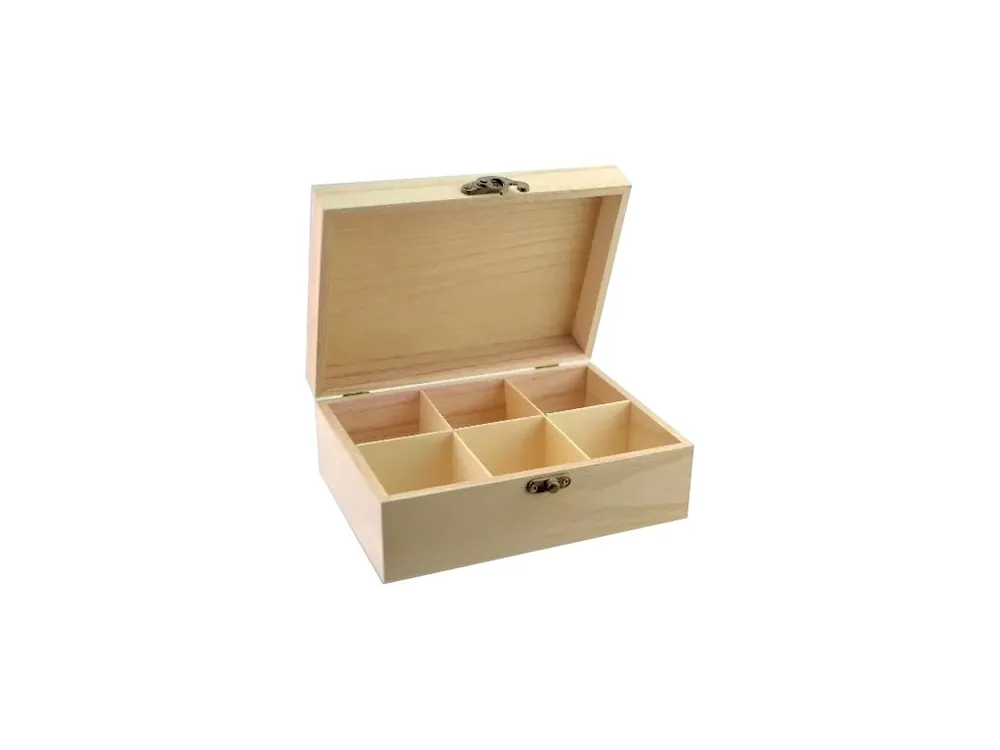 Box na čaj dřevo 6 přihrádek NATURAL Výhodná Nabídka