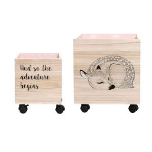 Drevené úložné boxy na kolieskach Rose - set 2 ks Výprodej