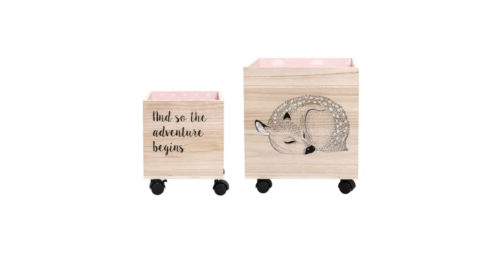 Drevené úložné boxy na kolieskach Rose - set 2 ks Výprodej