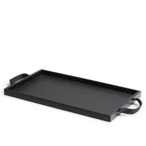 Dřevěný podnos s koženými úchytkami Norr Black Oak Jen Po Omezenou Doba