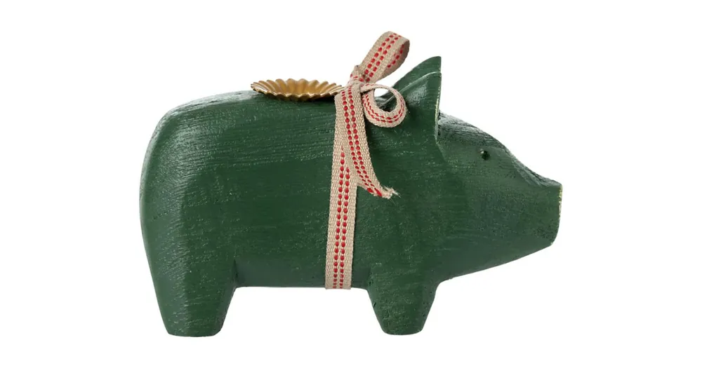 Dřevěný svícen prasátko Piggy Dark Green Small Horká Nabídka