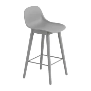 Nejprodávanější Barová stolička Fiber Stool 65cm s opěrkou, Wood Base, grey