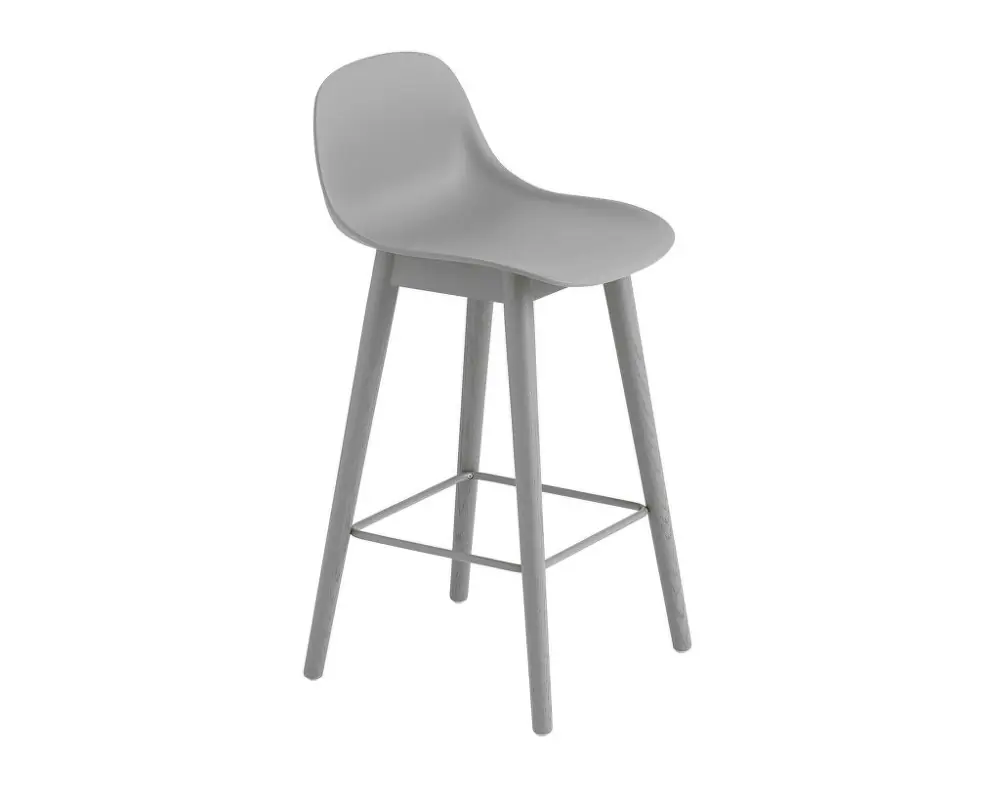 Nejprodávanější Barová stolička Fiber Stool 65cm s opěrkou, Wood Base, grey