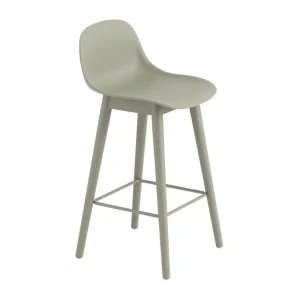 Barová stolička Fiber Stool 65cm s opěrkou, Wood Base, dusty green Ověřený