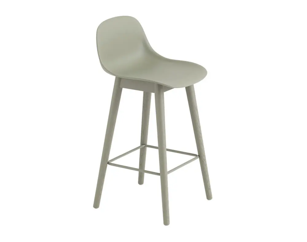 Barová stolička Fiber Stool 65cm s opěrkou, Wood Base, dusty green Ověřený