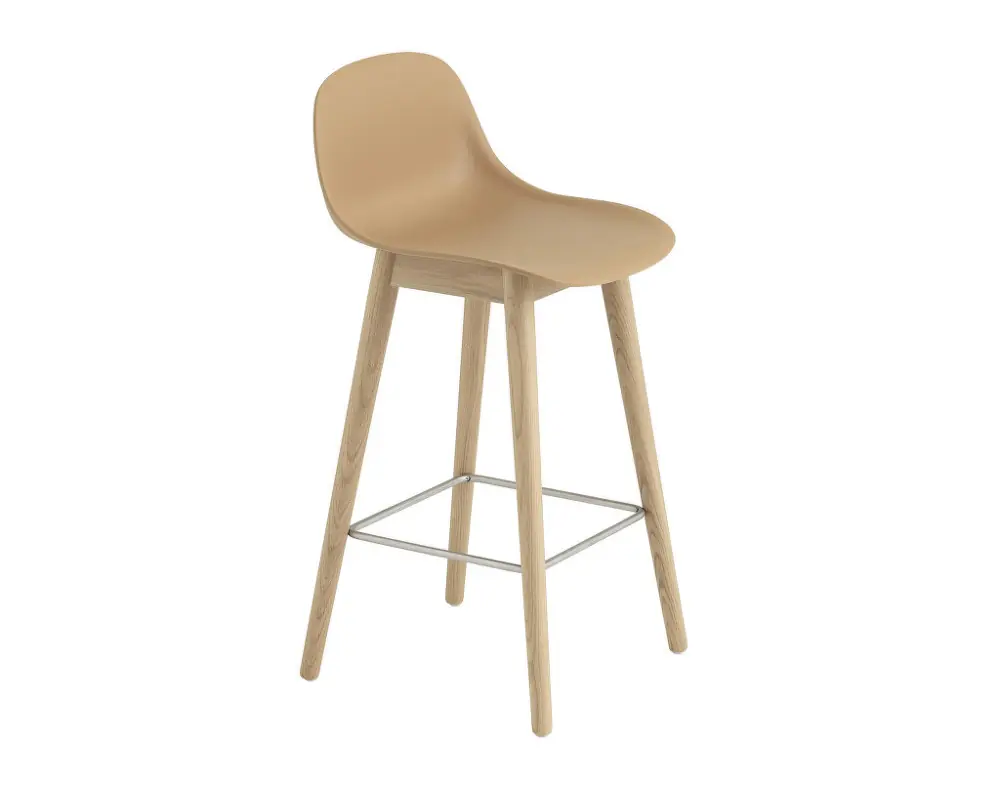 Oblíbený Barová stolička Fiber Stool 65cm s opěrkou, Wood Base, ochre