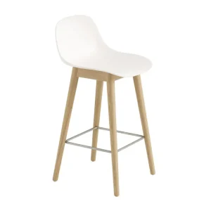 Barová stolička Fiber Stool 65cm s opěrkou, Wood Base, natural white/oak Výhodná Nabídka