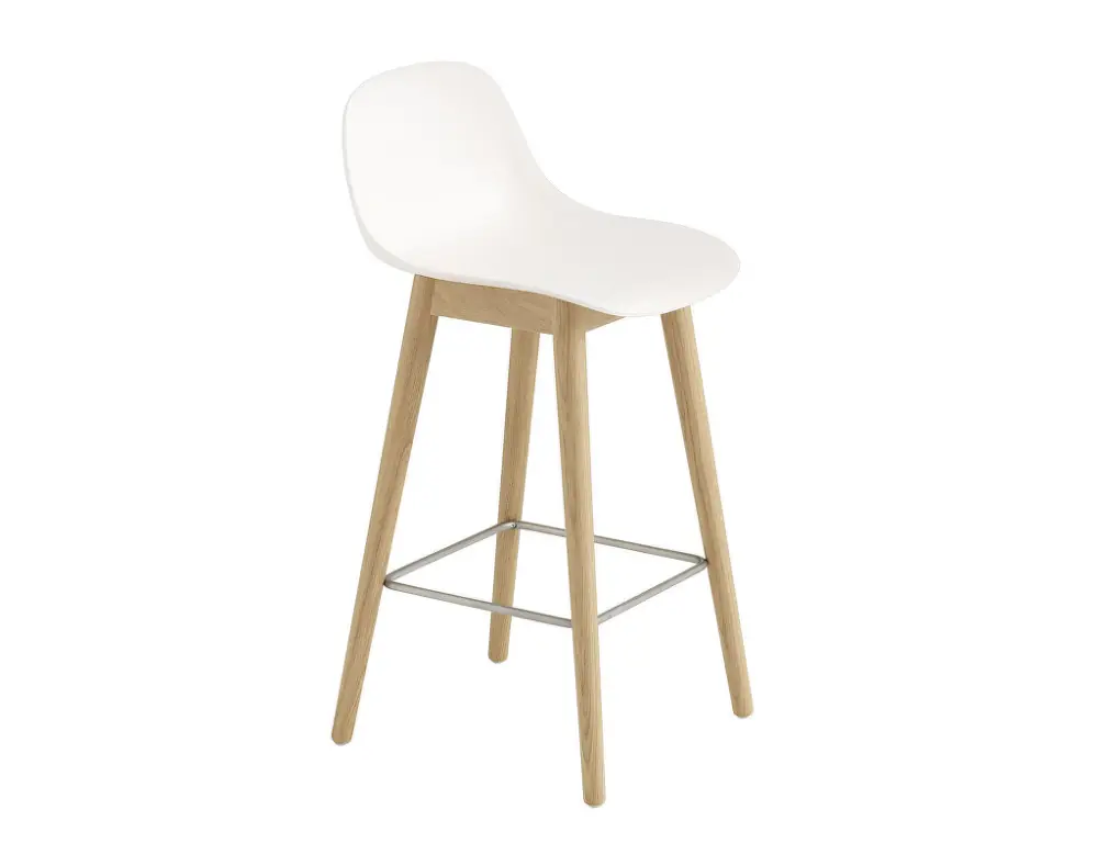 Barová stolička Fiber Stool 65cm s opěrkou, Wood Base, natural white/oak Výhodná Nabídka