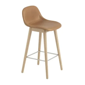 Barová stolička Fiber Stool 65cm s opěrkou, Wood Base, cognac leather Bezpečná Platba