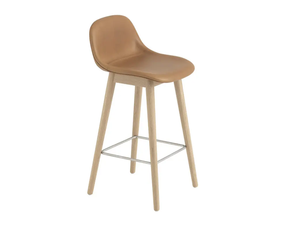 Barová stolička Fiber Stool 65cm s opěrkou, Wood Base, cognac leather Bezpečná Platba