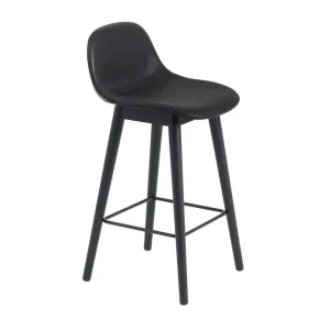 Barová stolička Fiber Stool 65cm s opěrkou, Wood Base, black leather Nejlepší Volba