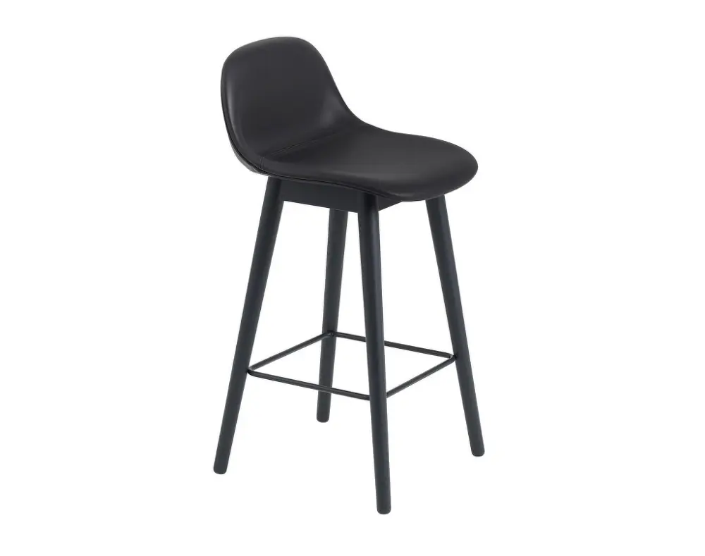 Barová stolička Fiber Stool 65cm s opěrkou, Wood Base, black leather Nejlepší Volba