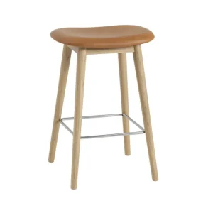Novinka Barová stolička Fiber Stool 65cm Wood Base, cognac/oak