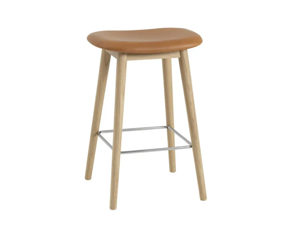 Novinka Barová stolička Fiber Stool 65cm Wood Base, cognac/oak