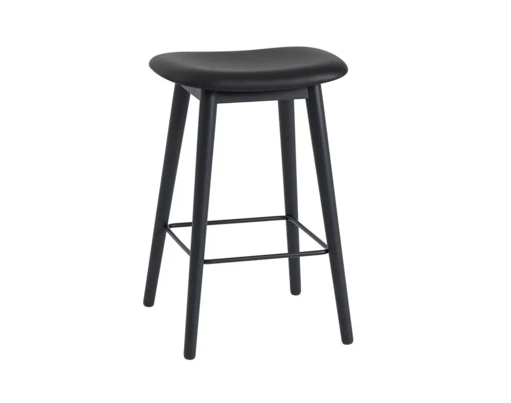 Barová stolička Fiber 65cm Wood Base, black leather Poslední Šance