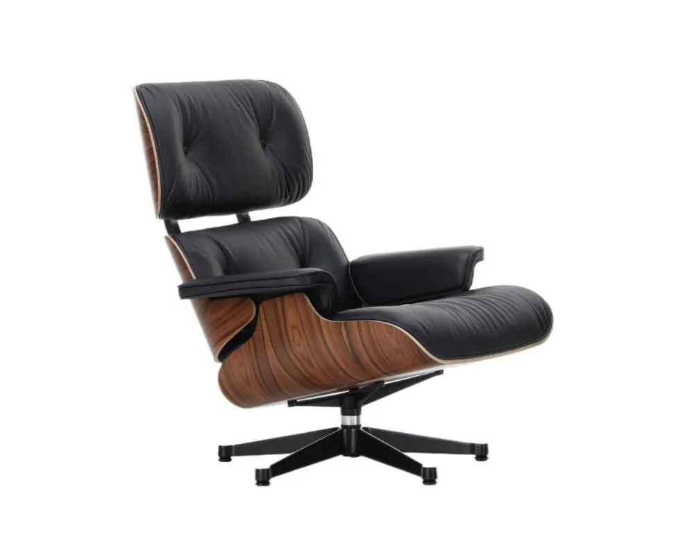 Aktuální Křeslo Eames Lounge Chair Santos Palisander, Leather Premium F66 nero