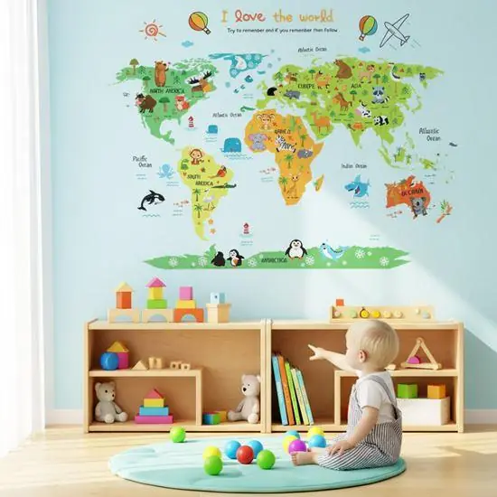 Oblíbený Samolepka na zeď - dětská mapa světa