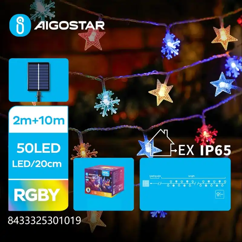 Aigostar - LED Solární řetěz 50xLED/8 funkcí 800 mAh 12m IP65 multicolor Finální Výprodej