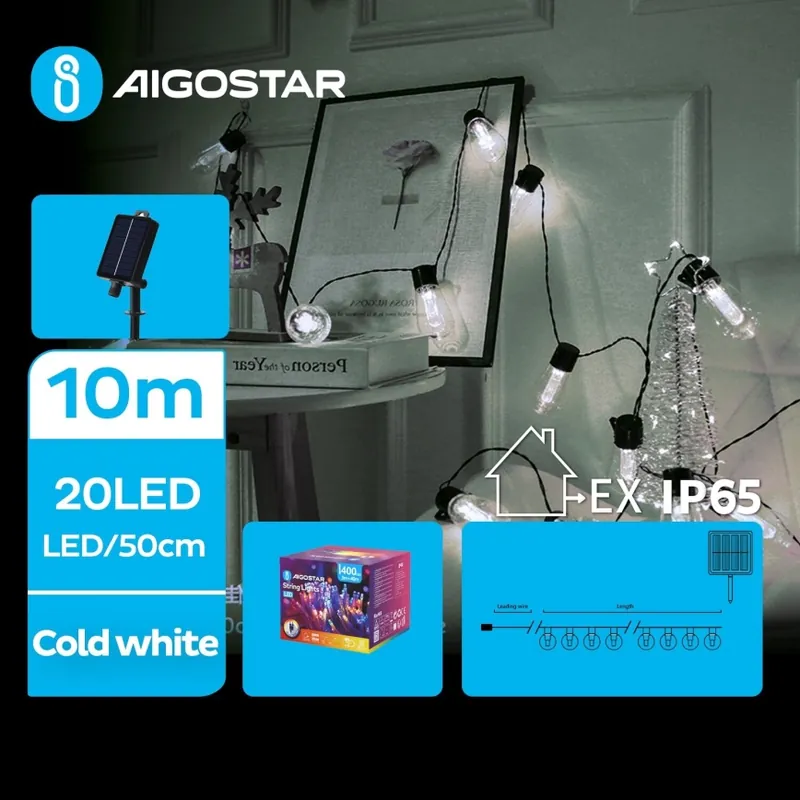 Aigostar - LED Solární řetěz 20xLED/8 funkcí 11,5m 1200 mAh IP65 studená bílá Aktuální