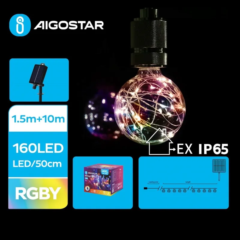Aigostar - LED Solární řetěz 20xLED/8 funkcí 11,5m IP65 multicolor Značkový