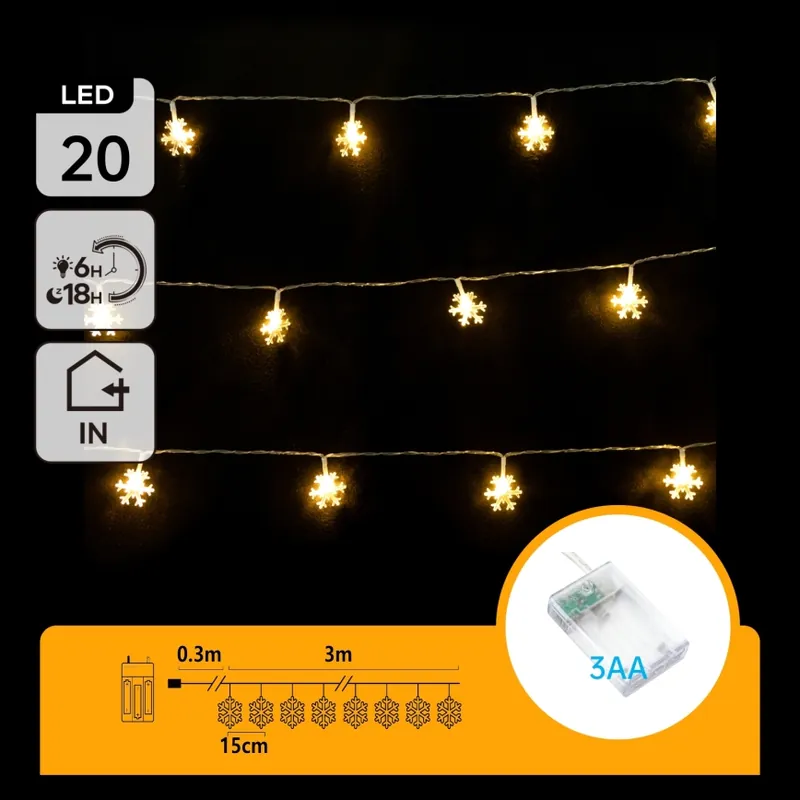 Aigostar - LED řetěz 20xLED/3xAA 3,3m vločky Finální Výprodej