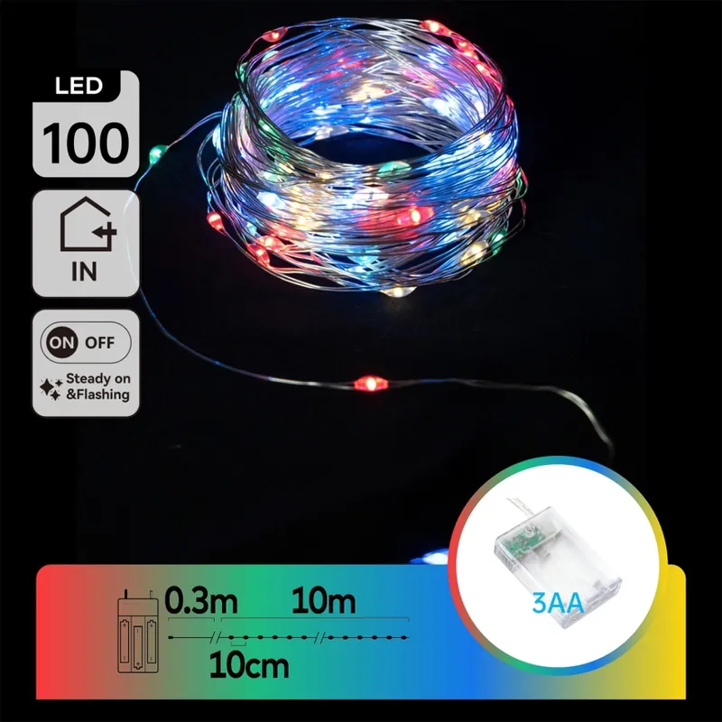 Aigostar - LED řetěz 100xLED/3xAA 10,3m multicolor Nízká Cena