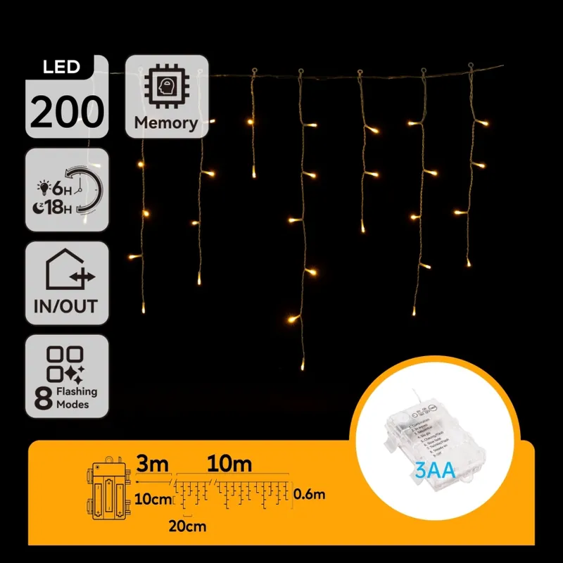 Aigostar - LED Venkovní vánoční řetěz 200xLED/8 funkcí 13x0,6m IP44 teplá bílá Pouze Dnes