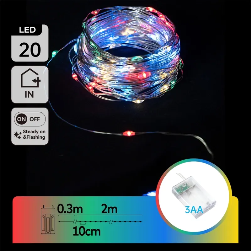 Aigostar - LED řetěz 20xLED/3xAA 2,3m multicolor Pouze Dnes