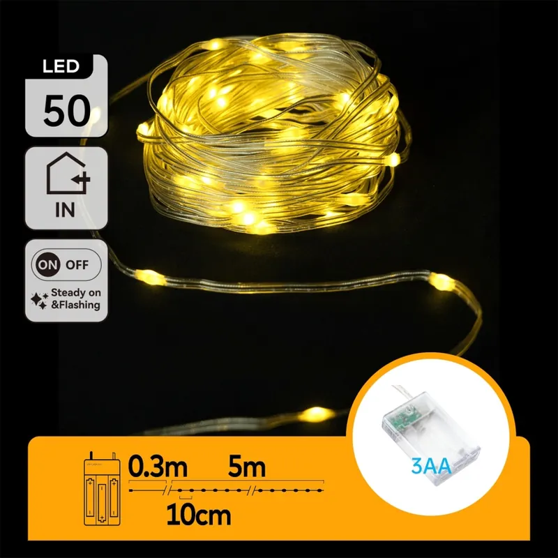 Aigostar - LED řetěz 50xLED/3xAA 5,3m teplá bílá Přímo Od Výrobce