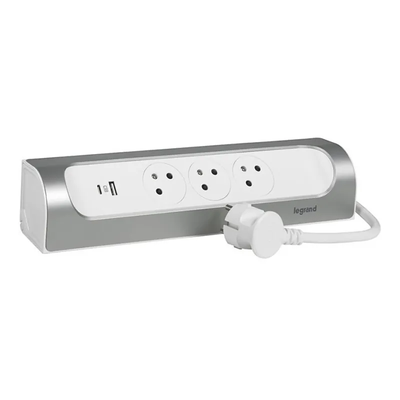 Cenová Bomba Legrand 049406 - Prodlužovací kabel 3Z Typ E + USB-A + USB-C 1m stříbrná/bílá