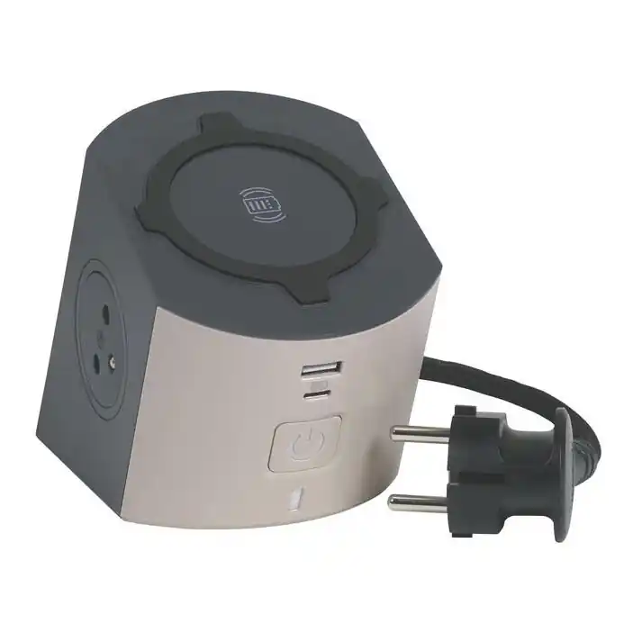 Legrand 049402 - Rozbočovací zásuvka s vypínačem 2Z Typ E + USB-A + USB-C a bezdrátovým nabíjením 10W 2m hnědá Vysoce Kvalitní