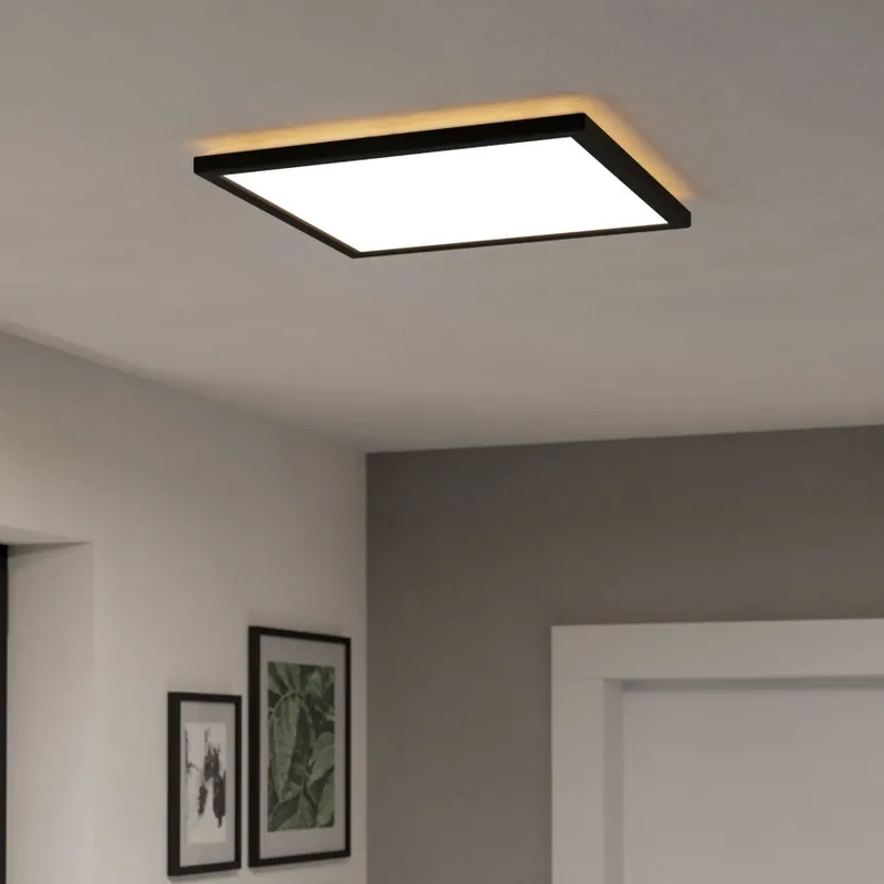 Značkový Eglo - LED Stmívatelné koupelnové stropní svítidlo LED/17,6W/230V 2700-6500K 39x39 cm IP44 černá + dálkové ovládání