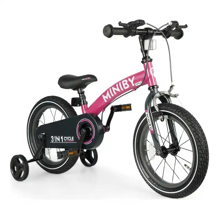 QPlay - Dětské kolo 14" MINIBY 3v1 růžová Autentický