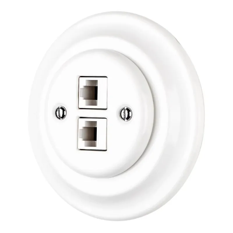 Bohemia-Design - Porcelánová retro ethernetová zásuvka s rámečkem 2x CAT.5E bílá Dokud Zásoby Vydrží