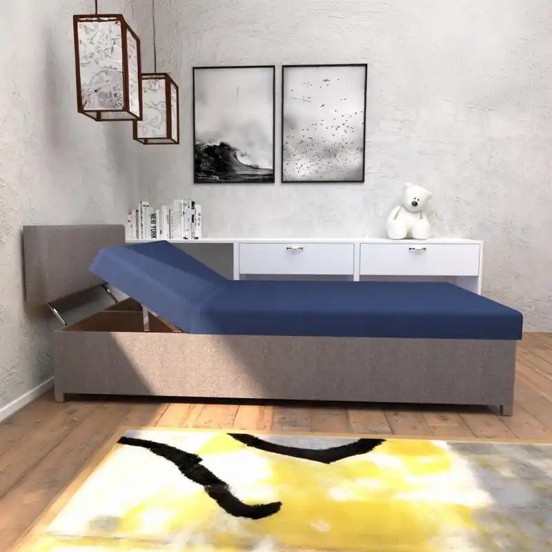 Čalouněná válenda s polohováním a úložným prostorem DALLAS 108x205 cm šedá/modrá Finální Výprodej