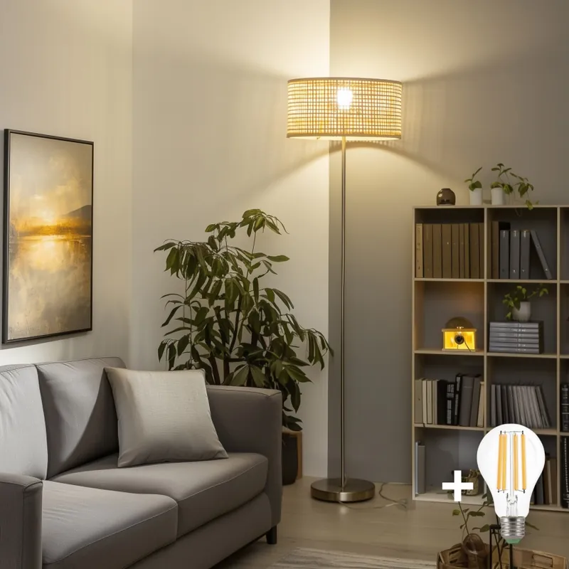 Jen Po Omezenou Doba Brilagi - LED Stojací lampa CERIA 1xE27/40W/230V pr. 25 cm bambus/matný chrom