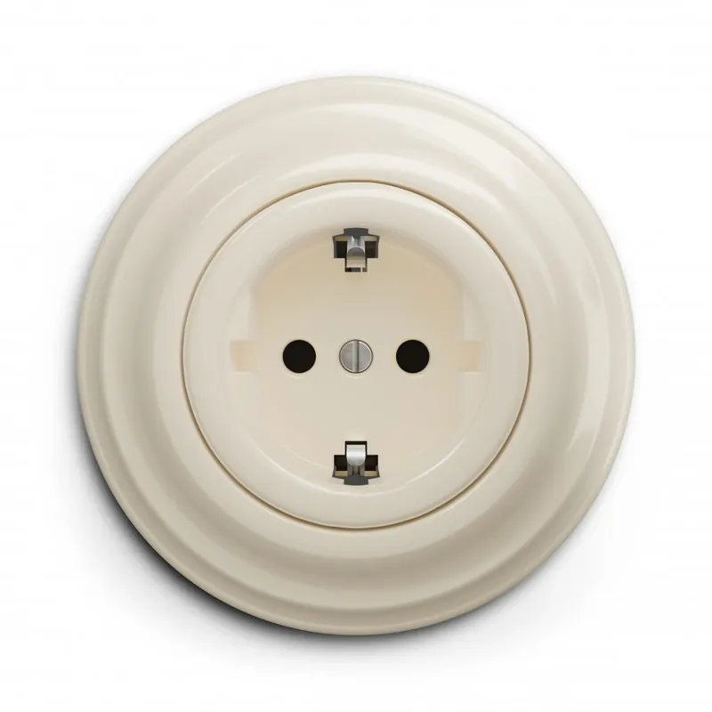 Kliklap - Retro zásuvka domovní s rámečkem SCHUKO 230V/16A béžová Speciální Cena