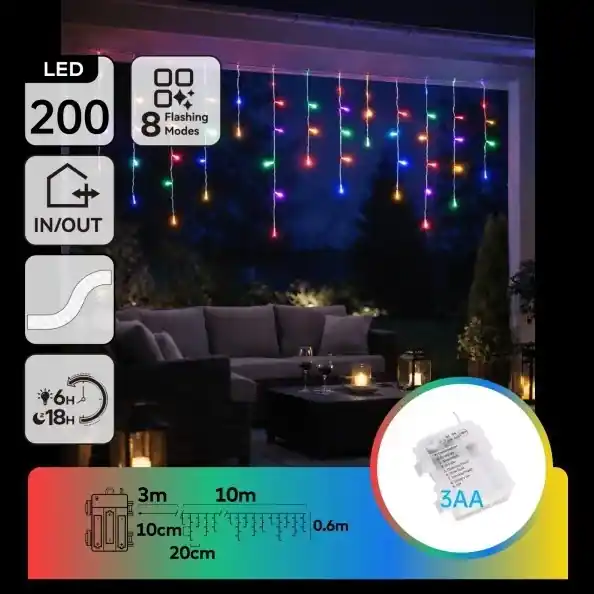 Speciální Cena Aigostar - LED Venkovní vánoční řetěz 200xLED/8 funkcí 3xAA 13x0,6 m IP44 multicolor
