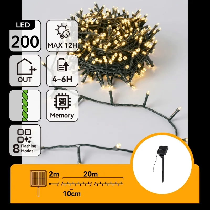 Aigostar - LED Solární vánoční řetěz 200xLED/8 funkcí 22m IP65 teplá bílá 800mAh Levný