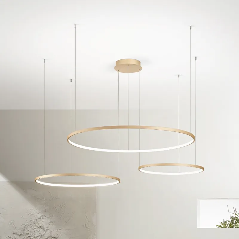 Ondaluce - LED Stmívatelný lustr na lanku SOEL LED/28W/230V + LED/38W + LED/47W pr. 100/80/60 cm zlatá Vysoce Kvalitní