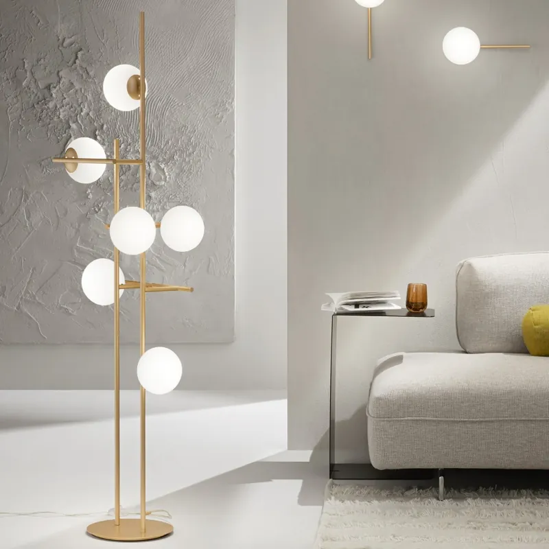 Časově Omezené Ondaluce - Stojací lampa JEWEL 6xE14/10W/230V 166 cm zlatá/bílá