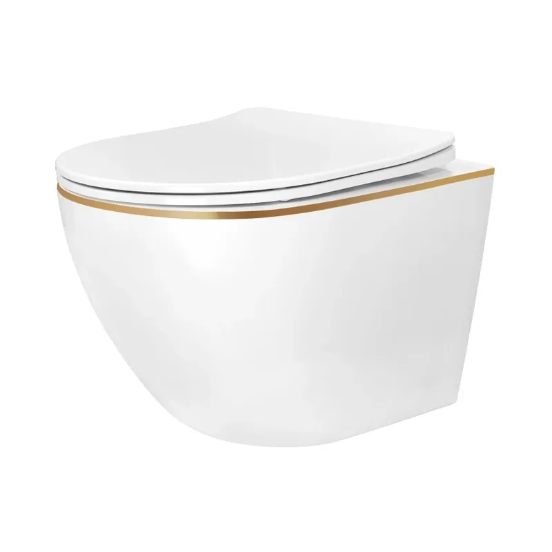 REA-C6806 - Závěsné WC s prkénkem CARLO MINI TORNADO RIMLESS keramika/bílá/zlatá Nejlepší Cena