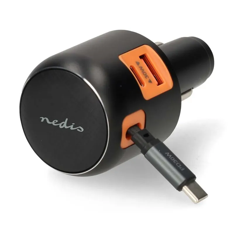 Nabíječka do auta se zatahovacím kabelem Power Delivery 30W 2xUSB-C + 1xUSB-A Super Cena