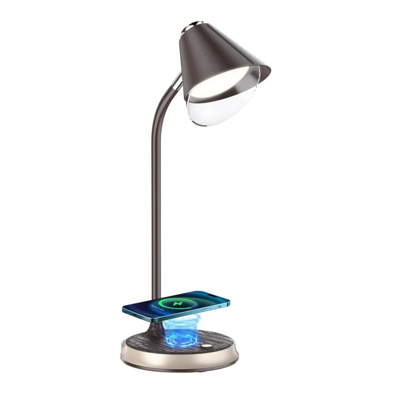 Top Prodej LED Stmívatelná stolní lampa s bezdrátovým nabíjením FINCH LED/9W/12/230V hnědá/zlatá
