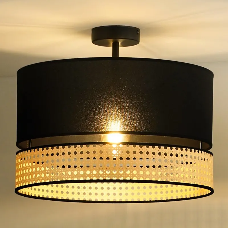Nakupujte Hned Duolla - Přisazený lustr DOUBLE RATTAN 1xE27/15W/230V pr. 40 cm černá/béžová