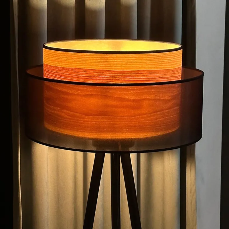 Duolla - Stojací lampa WOOD BOHO 1xE27/15W/230V pr. 45 cm černá/béžová Top Prodej