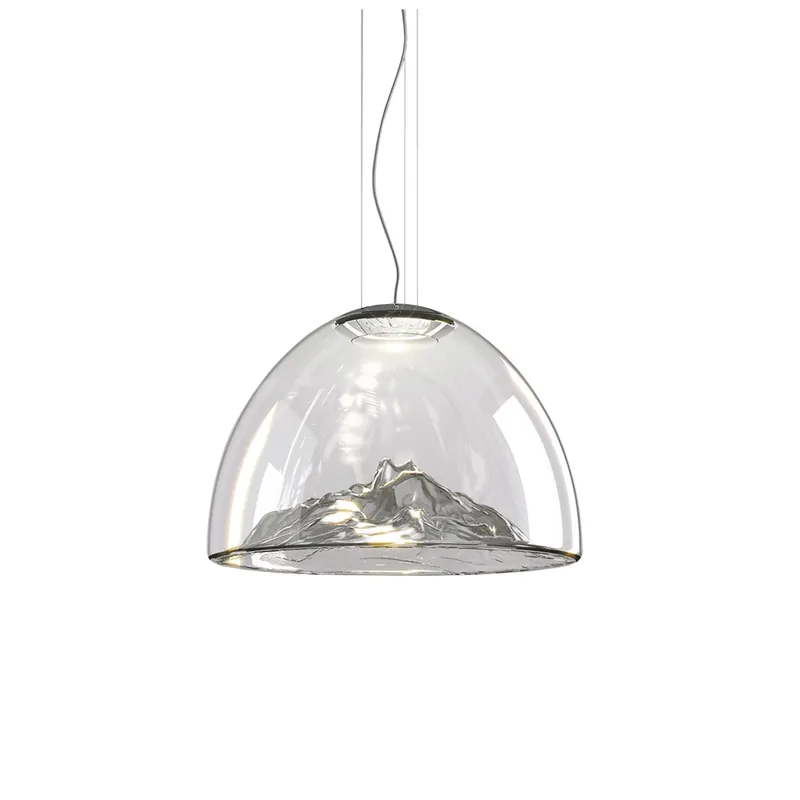 Akční Nabídka Axolight Mountain View, designové svítidlo z foukaného šedého skla / chrom, 17W LED 3000K stmívatelné, prům. 50cm