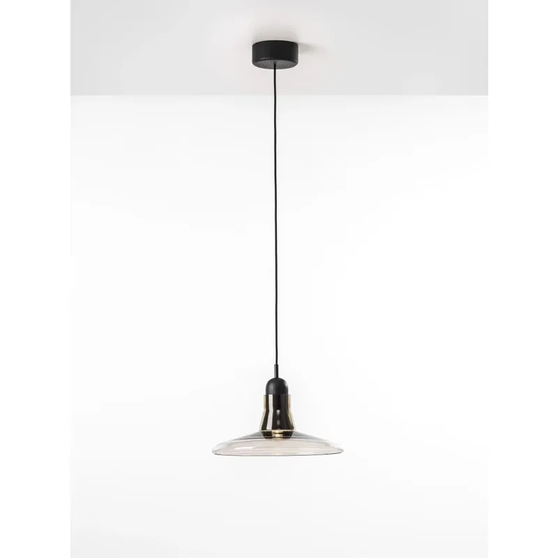 Brokis Shadows, závěsné svítidlo z foukaného skla, hnědé-kouřové sklo/ černý dub/ černý kabel, 5W LED, prům. 28cm Nejprodávanější