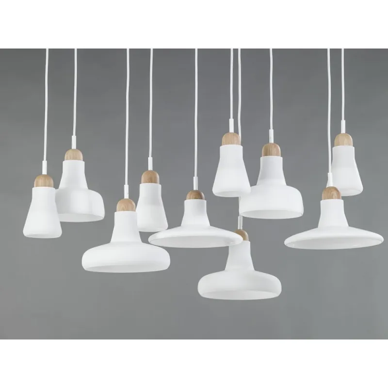 Koupit Online Brokis Shadows set rectangular large, závěsné svítidlo, foukané matně bílé sklo - lakovaný dub - bílý kabel, 10x5W LED GU10 dim, 100x36cm