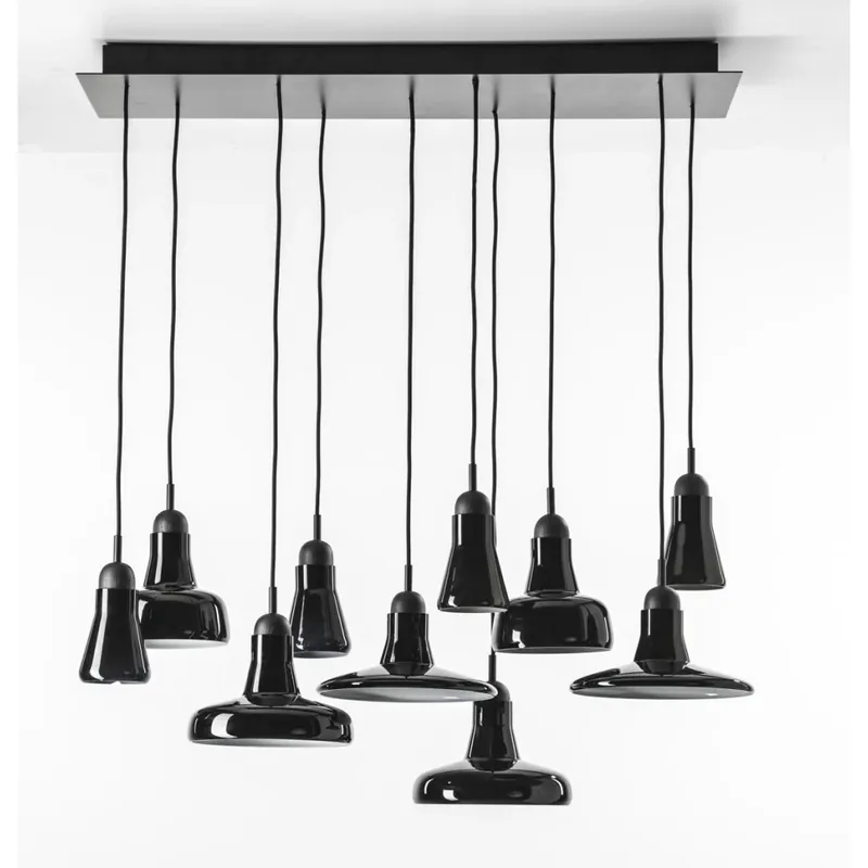 Akční Cena Brokis Shadows set rectangular large, závěsné svítidlo, foukané lesklé černé sklo - černý dub - černý kabel, 10x5W LED GU10 dim, 100x36cm